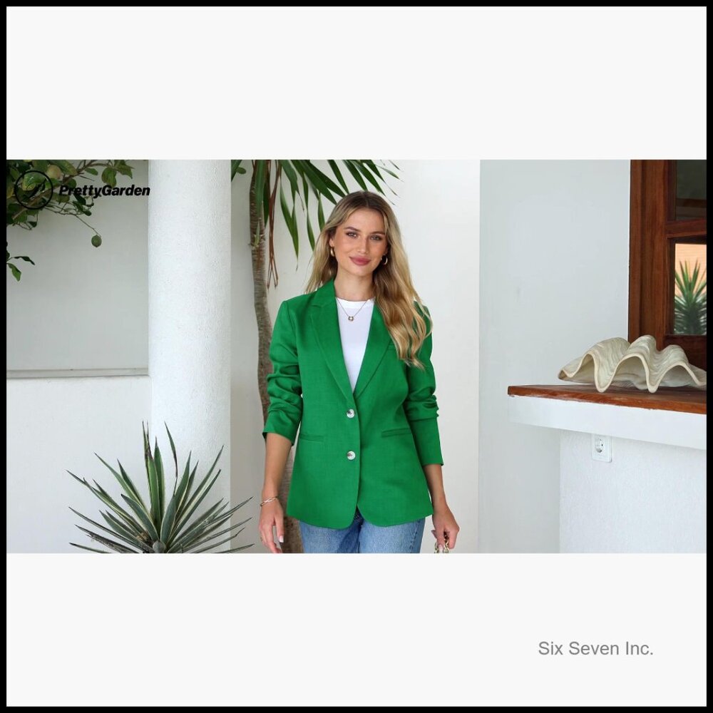 Long Sleeve Open Front Blazer with Pockets, Notch Lapel - Picture 7 of 7